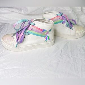 The Children's Place Toddler 12 Hi Top Sneakers White Unicorn Rainbow Glitter